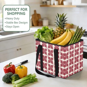 Hawaiian Ulu Leaf Print Custom Logo Outdoor Picnic Basket Shopping Bag Foldable Handle Bin Grocery Storage Bag with Handle - Product Image 5