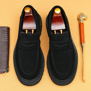 High-top round-<b>toe</b> British casual shoes for men, black suede leather, business style men's shoes - Product Image 4