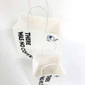 Hot Sale Recycled Materials White Kraft Paper <b>Bags</b> with Handles Custom Logo for Sushi Pizza Champagne Milk Takeaway Takeout - Product Image 6