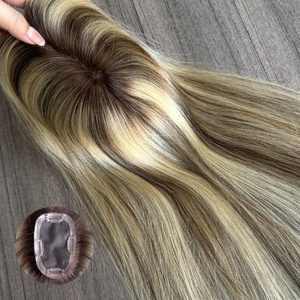 Topper Cheveux Humains Remy 100% Blond Balayage Racine Foncée avec Mèches, Base Mono, Bonnet Respirant, Personnalisable et Prise en Charge OEM/ODM - Product Image 1