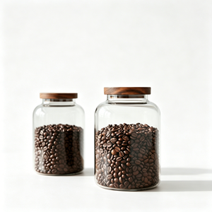 Barattolo in Vetro Grande Rotondo Fatto a Mano per Conservazione Alimenti con Coperchio Ermetico in Legno, Contenitori da Cucina in Vetro Borosilicato Trasparente - Product Image 5