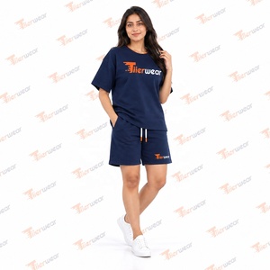 Women's Navy <b>2</b> <b>Piece</b> T Shirt and Shorts Set Short Sleeve Crew Neck Letter Print Casual <b>Summer</b> <b>Outfit</b> - Product Image 4