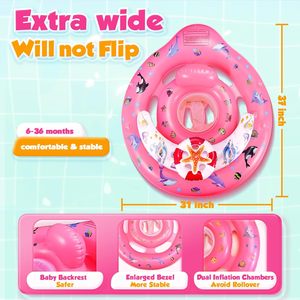 Flotador de Piscina para Bebés con Diseño Oceánico Rosa, con Toldo Solar Extraíble UPF50+ y Asiento de Seguridad Ajustable - Product Image 5