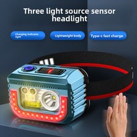 Sensor de faro impermeable recargable XPG LED faro tipo C carga Sensor de onda cabeza antorcha lámpara blanco amarillo rojo faro