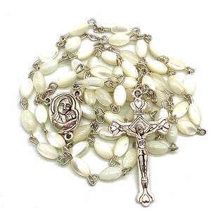 Top Grade Rice Sharp Nature Shell Beaded Catholic Prayer Religious Necklace Our lady Holy Soil Centerpieces for Men Rosary - Product Image 1