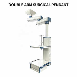 Pendentif chirurgical à double bras monté au plafond, équipement hospitalier pour salle d'opération et soins intensifs, avec étagères et prises de courant - Product Image 1