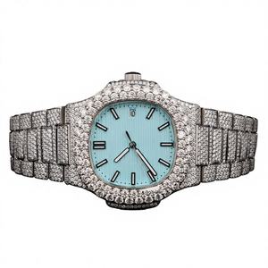 Montre automatique pour homme personnalisée, style hip-hop, avec diamants de laboratoire VVS taille brillant, boîtier carré en acier inoxydable, mouvement ETA - Product Image 1