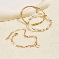 Ensemble de 3 bracelets élégants en perles imitées avec nœud papillon pour femmes, breloques, chaîne de main empilée en perles CCB, accessoires de bijoux tendance