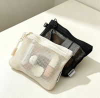 Dompet Koin Mini Polyester Pendek Anti Maling Tahan Air dengan Ritsleting Jaring Sarang Lebah Lapis Ganda Logo Kustom Promosi