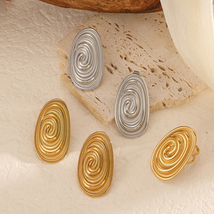 Boucles d'oreilles en acier inoxydable, design en spirale elliptique, ton or et argent, bijoux à la mode pour femmes, motif géométrique TE60547 - Product Image 1