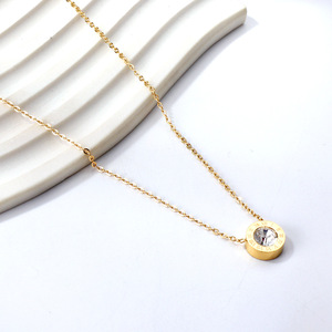 Collar con colgante redondo de números romanos, engaste de aleación de zinc para mujer, regalo, joyería de moda - Product Image 2