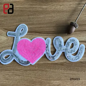 Label Patchwork Roze Zilver Liefde Lovertjes Hart Geborduurde Iron-On Applique Craft Patch