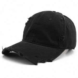 Unisex Fashion Denim Solid Color Baseball Cap with Old Hole Design and Washed Finish for Four Seasons Outdoor <b>Sunscreen</b> Use - Product Image 5