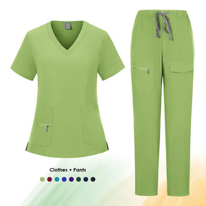 Women Scrub Set V-Neck Top With Pockets Elastic Waist Pants Moisture Wicking Hospital Uniforms Split Set Size S To XXL - Product Image 5