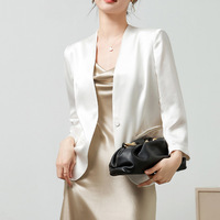 Blazer tissé sans col en soie d'acétate, nouvelle collection Haute Couture 2026, manches longues, fin, non doublé, décontracté d'été, pour femme, taille S