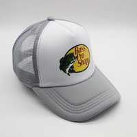 Venta al por mayor de bajo precio personalizado de espuma gorras de conductor de camión, sombrilla de 5 paneles tapas de rejilla, superventas Fish logo gorras de conductor Snapback