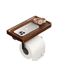 Support mural pratique en bois de noyer pour papier toilette, boîte à mouchoirs et support de téléphone pour salle de bain