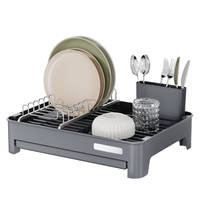 WIREKING Égouttoir à vaisselle à un seul niveau grande capacité, 100 % antirouille, pour 11 assiettes avec bac de récupération des eaux, emballage plat