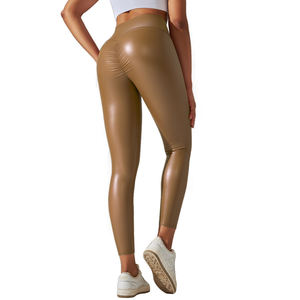 New Design Women's High Waist PU <b>Leather</b> Yoga <b>Leggings</b> <b>Plus</b> <b>Size</b> Long Tight Yoga Pants With Elastic Waist Closure - Product Image 1