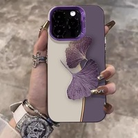 Minimaliste Ginkgo Feuille Motif Dur PC Laser Impression Galvanoplastie Mobile Téléphone étui pour iphone 11 12 13 14 15 16 17 Pro Max