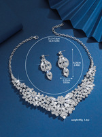 Aksesoris Grosir Set Kalung dan Anting Kristal Berlapis Emas untuk Pernikahan, Pertunangan, Pesta, Elegan