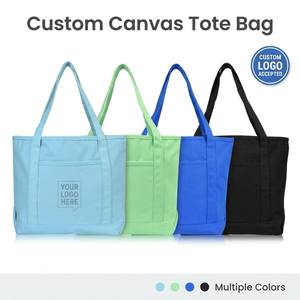 Sac fourre-tout en toile personnalisé, grande capacité, sac de shopping en coton réutilisable, sac à bandoulière pour les courses, sac de plage écologique avec poche avant - Product Image 1