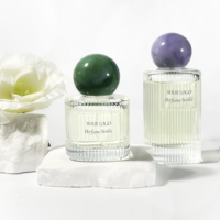 Flacon de parfum vide de luxe en gros, 50 ml, 100 ml, en verre transparent rayé, conteneur cosmétique avec vaporisateur