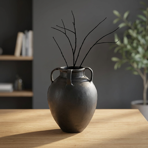 Jarrón Decorativo Moderno para Mesa, Color Negro, con Asa, Diseño Industrial, Forma Ovalada, Adorno Decorativo para Interiores - Product Image 5
