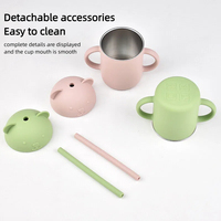 Gobelet à paille pour enfants en acier inoxydable 304, gobelet d'apprentissage pour bébé, gobelet à eau en silicone pour tout-petits, pour l'alimentation