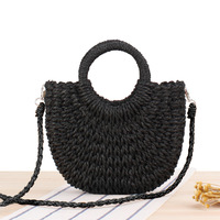 Sac de plage tendance en paille tressée en forme de demi-lune, sac à main à bandoulière détachable pour femme