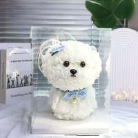 Coffret Cadeau Multicolore de Fleurs Éternelles Romantiques Bichon Frise – Composition Florale Artificielle pour Anniversaire – Série Décoration Maison