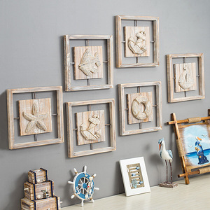 Decoración de Pared en Relieve 3D Estilo Mediterráneo, Marcos Cuadrados de Madera, Tema Oceánico, Arte para Sala de Estar o Bar - Product Image 1