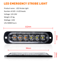 Lampu Strobo Peringatan Truk Kaidengzhe 6 LED, Lampu Darurat LED, Lampu Kedip Grille Mobil 12V-24V