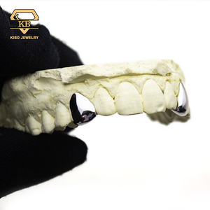 <span class=keywords><strong>Grillz</strong></span> Hip Hop personnalisés en argent sterling 925, style dentaire, avec crocs en barre en moissanite à face ouverte, entièrement sertis de moissanite - Product Image 4