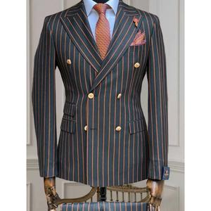 Costumes Élégants pour <span class=keywords><strong>Homme</strong></span> sur Mesure Coupe Ajustée à Double Boutonnage et Rayures <span class=keywords><strong>Grande</strong></span> <span class=keywords><strong>Taille</strong></span> Tenue de Mariage de Gentleman 2 Pièces - Product Image 1