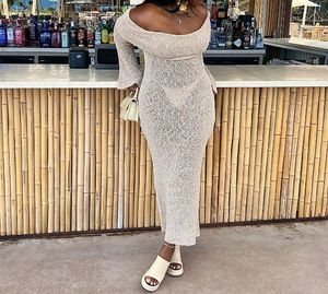 GX1555 abito autunno <span class=keywords><strong>maglia</strong></span> Maxi <span class=keywords><strong>svasato</strong></span> manica lunga vedo attraverso le donne eleganti abiti da sera a maniche lunghe con spalle scoperte - Product Image 2