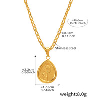 Kalung Bunga Stainless Steel Grosir, Liontin Medali Bunga Matahari Berlapis Emas Gaya Boho, Perhiasan Bentuk Hati dan Tetesan Air untuk Wanita, Hadiah