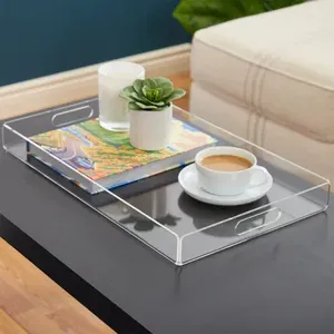 Plateau de service en plastique acrylique transparent pour le stockage de cosmétiques alimentaires de boisson