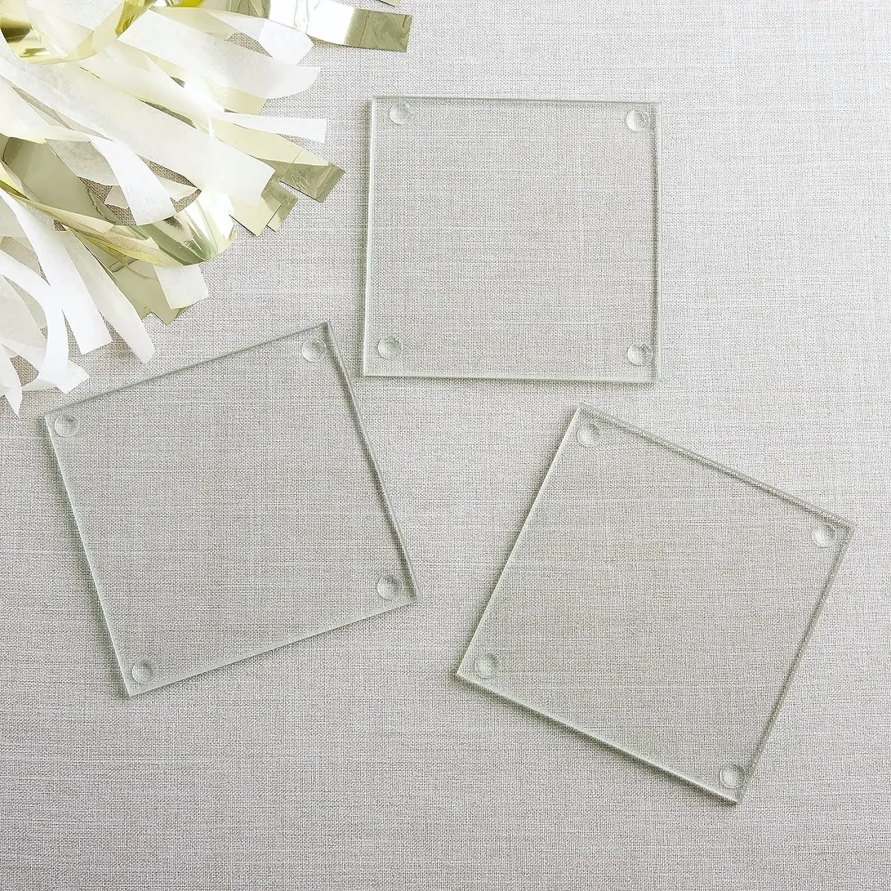 Posavasos transparente cuadrado de vidrio templado de 4 "x 4", decoración del hogar o recuerdo de fiesta DIY