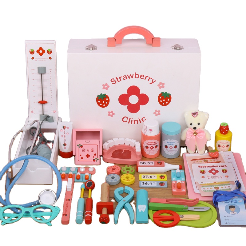 Деревянный докторский игрушечный набор, ролевая игра, коробка для лекарств для детей