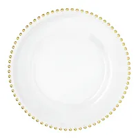 Assiettes de fête rondes en verre transparent de 13 pouces, motif personnalisé, écologiques, avec bordure dorée, vaisselle de présentation pour la vente en gros
