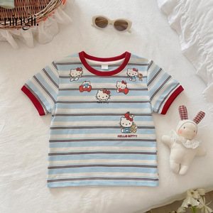 <span class=keywords><strong>T</strong></span>-<span class=keywords><strong>shirt</strong></span> en coton imprimé à manches courtes pour bébé fille, version coréenne, tenue d'é<span class=keywords><strong>t</strong></span>é, nouveau style 2026, motif chaton tendance pour filles - Product Image 4