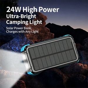 แบตสำรองพลังงานแสงอาทิตย์แบบพกพา 20000 mAh ชาร์จเร็วไร้สาย 15W รองรับ PD22.5W มาตรฐาน IP54 ป้องกันการกระแทก พร้อมไฟแคมป์ปิ้ง ช่องเสียบ USB Type-C สำหรับใช้งานกลางแจ้ง - Product Image 6