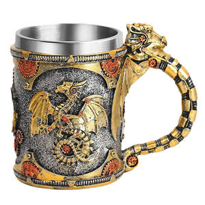 Taza <span class=keywords><strong>de</strong></span> cerveza <span class=keywords><strong>de</strong></span> cerámica con mango <span class=keywords><strong>de</strong></span> dragón creativo, taza interior <span class=keywords><strong>de</strong></span> acero inoxidable, resina exterior <span class=keywords><strong>de</strong></span> esqueleto con diseño <span class=keywords><strong>de</strong></span> Pterosaurio Mechanischer Drache - Product Image 1