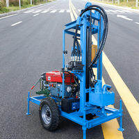 Mini-foreuse rotative diesel portable 200m montée sur remorque, sur roues, pour puits d'eau, avec pompe et moteur 300m, 25m/h
