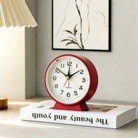 Horloge de bureau analogique électronique silencieuse moderne, ronde, en métal, mini, à piles, avec alarme, pour chambre à coucher, bureau, décoration de la maison