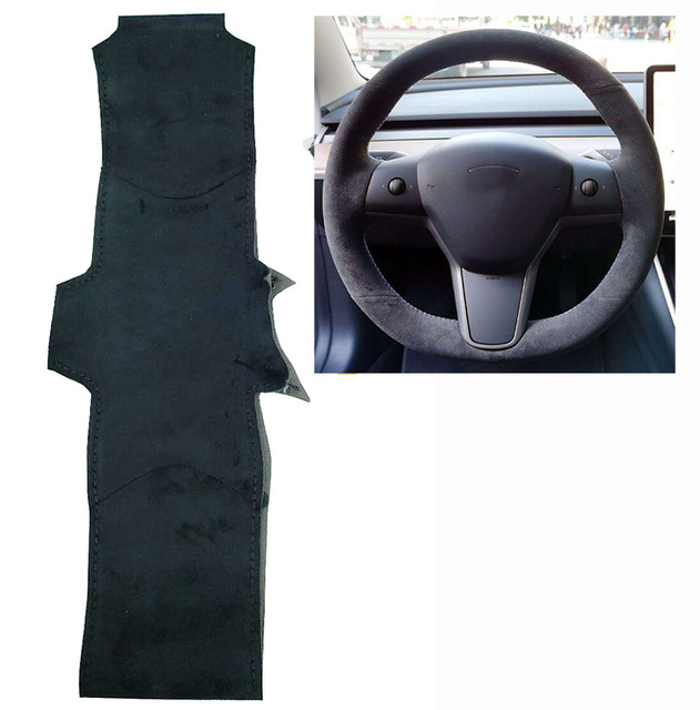 Customized Car Accessories Black Suede Hand Sewing Steering Wheel Cover for Tesla