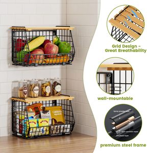 Keranjang buah kawat 3 Pak, untuk penyimpanan dapur keranjang gantung dan konter untuk produksi sayuran kentang dan bawang - Product Image 4