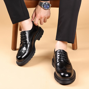 Zapatos de vestir de cuero genuino para hombre, estilo Brock, con cordones, suela gruesa, cómodos, para primavera, diseño sólido. - Product Image 3