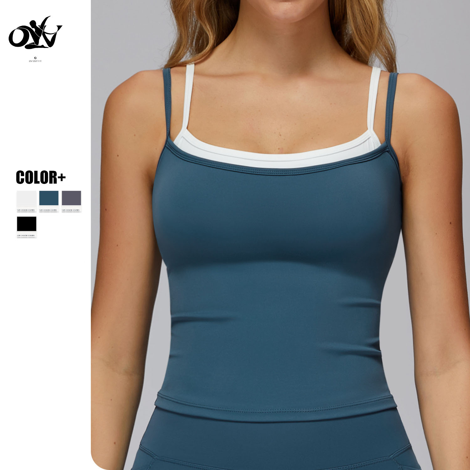 Color Blocking 2-in1 Design Sports Vests Tight comfort Breathable Slimming Yoga Tops for Women Quick-drying Wholesale Sport Top